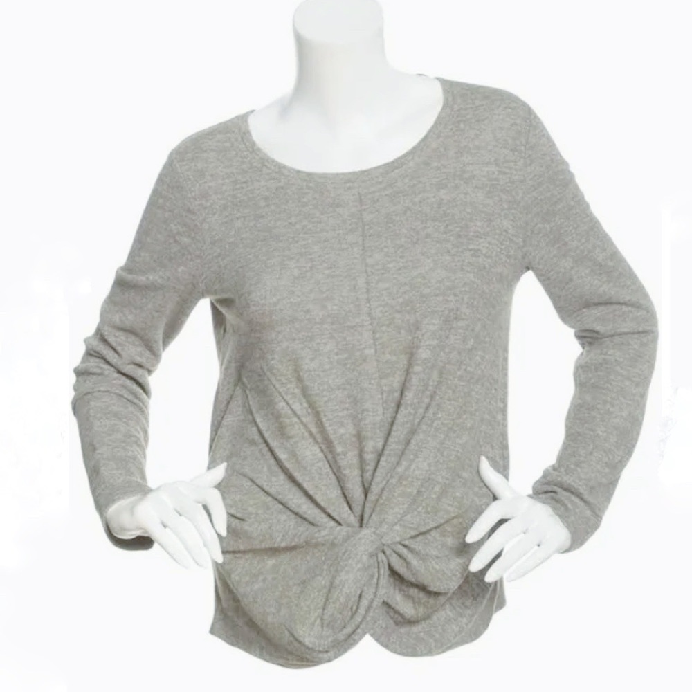 CABLE & GAUGE Size Small Twist Front Knit 3/4 Sleeve Gray Crewneck Top Blouse
